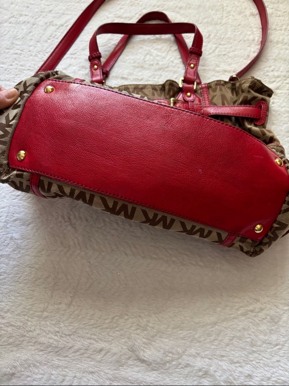 Michael Kors Red Trim Signature MK Shoulder Bag With Handles - Picture 6 of 15